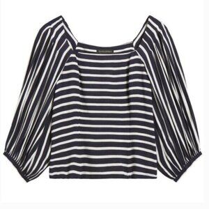 BANANA REPUBLIC Puff Sleeve Boho Square Neck Stripped Crop Blouse Sz S